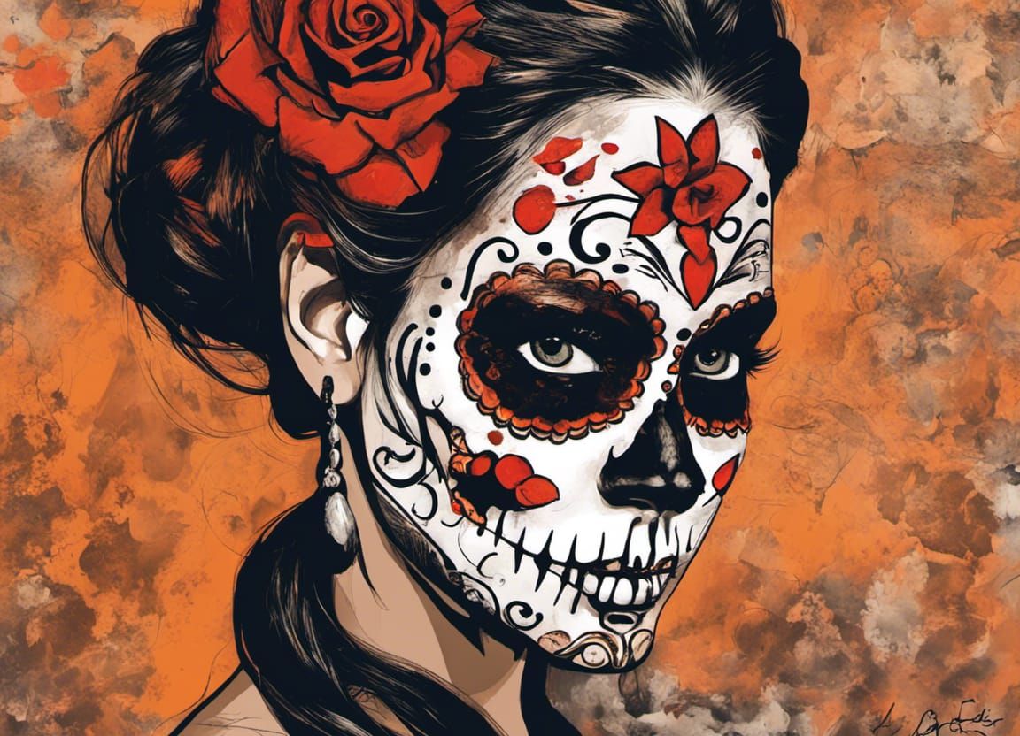 Day of the Dead Sugar Skull in Neo-Expressionist Style