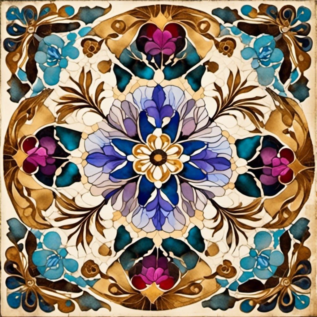 Mixed Media Collage with Floral Mosaic