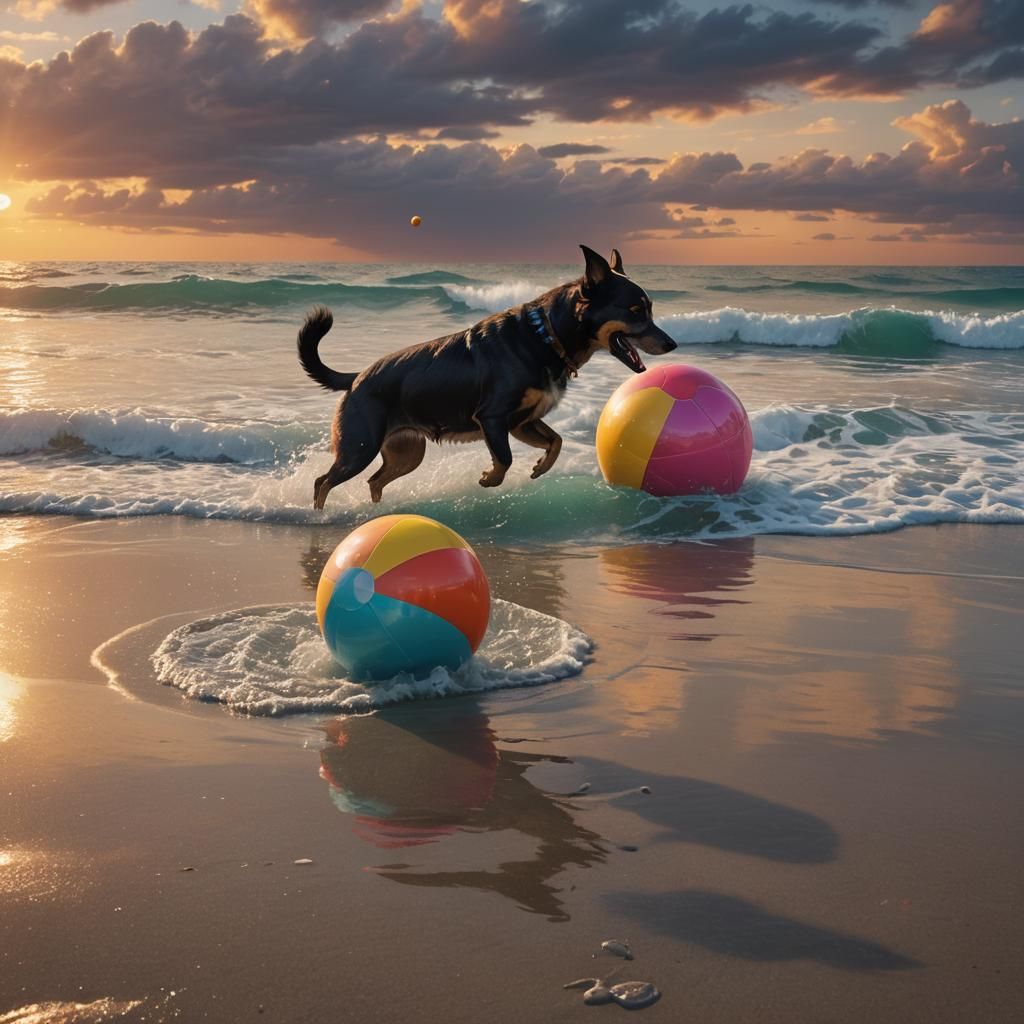 Dog on Dolphin at Sunset: Fantasy Concept Art