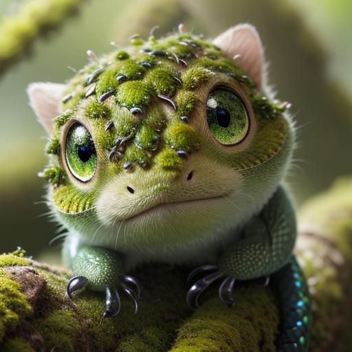 Adorable Baby Moss Snake Portrait in Macro Photography