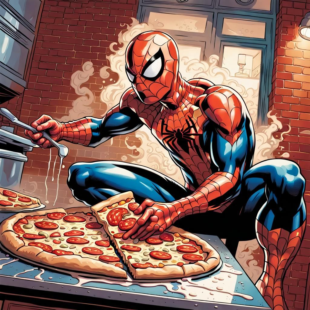 Spider-Man and Delicious Pizza in Comic Art