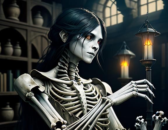 Furry Skeleton Cleans Bones in Dark Fantasy Workshop