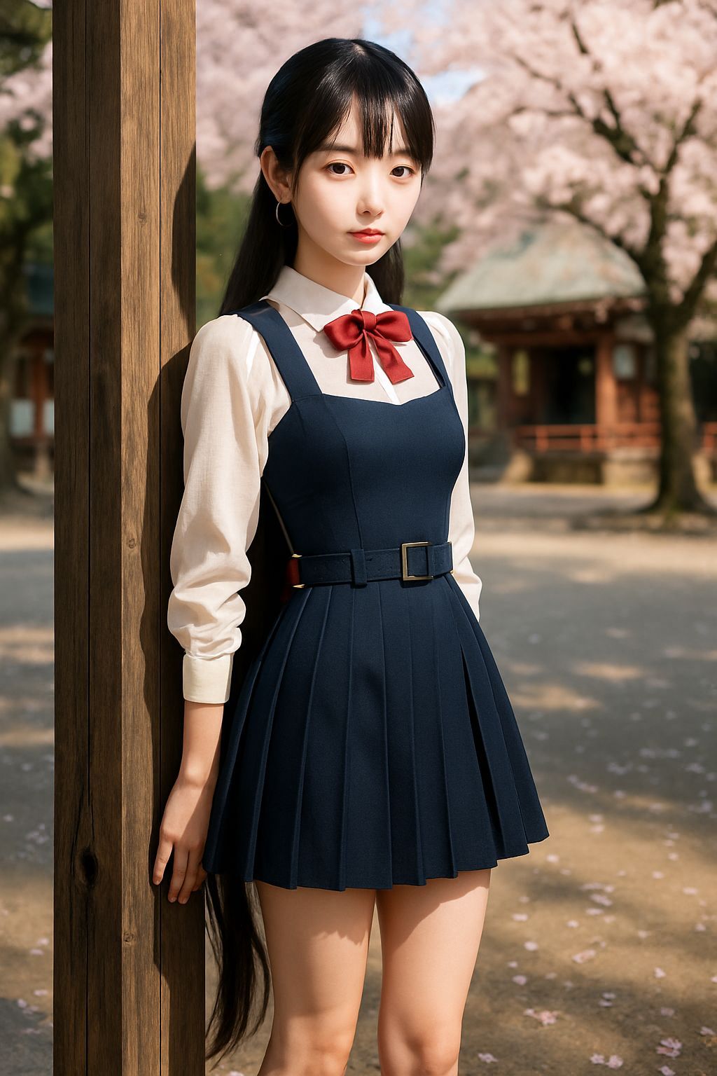 Kaori at Shrine in Spring Cherry Blossoms