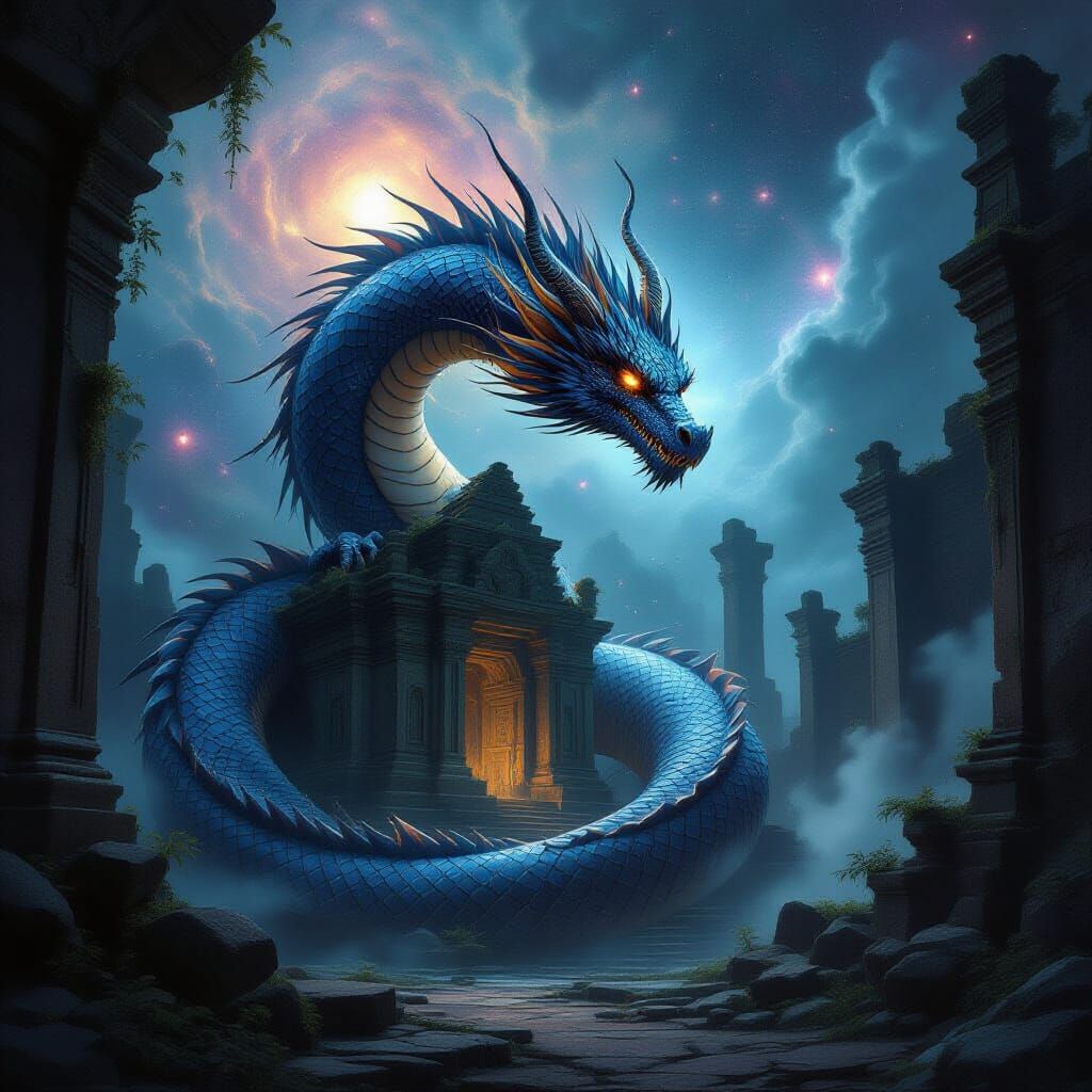 Celestial Dragon Coils Around Ancient Alien Temple