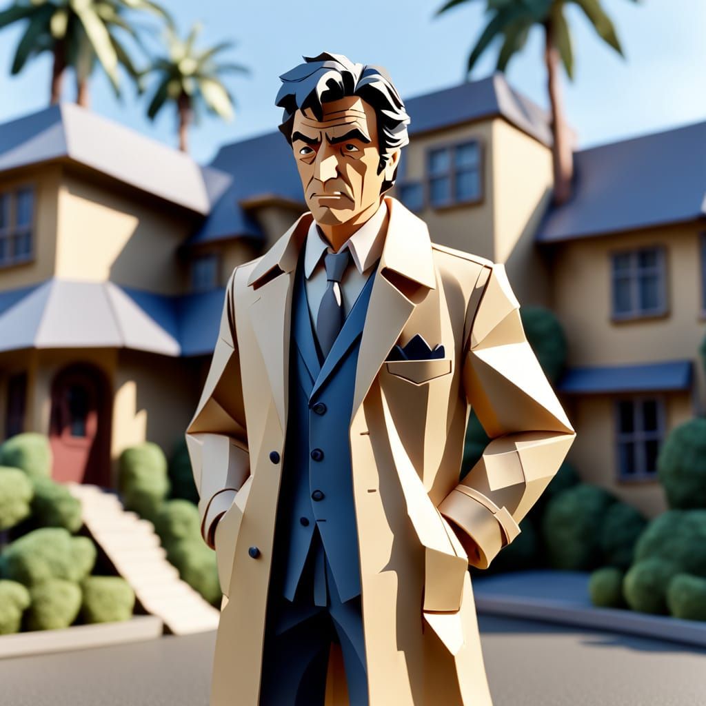 Kirigami Detective in Hollywood Mansion, Papercraft Style