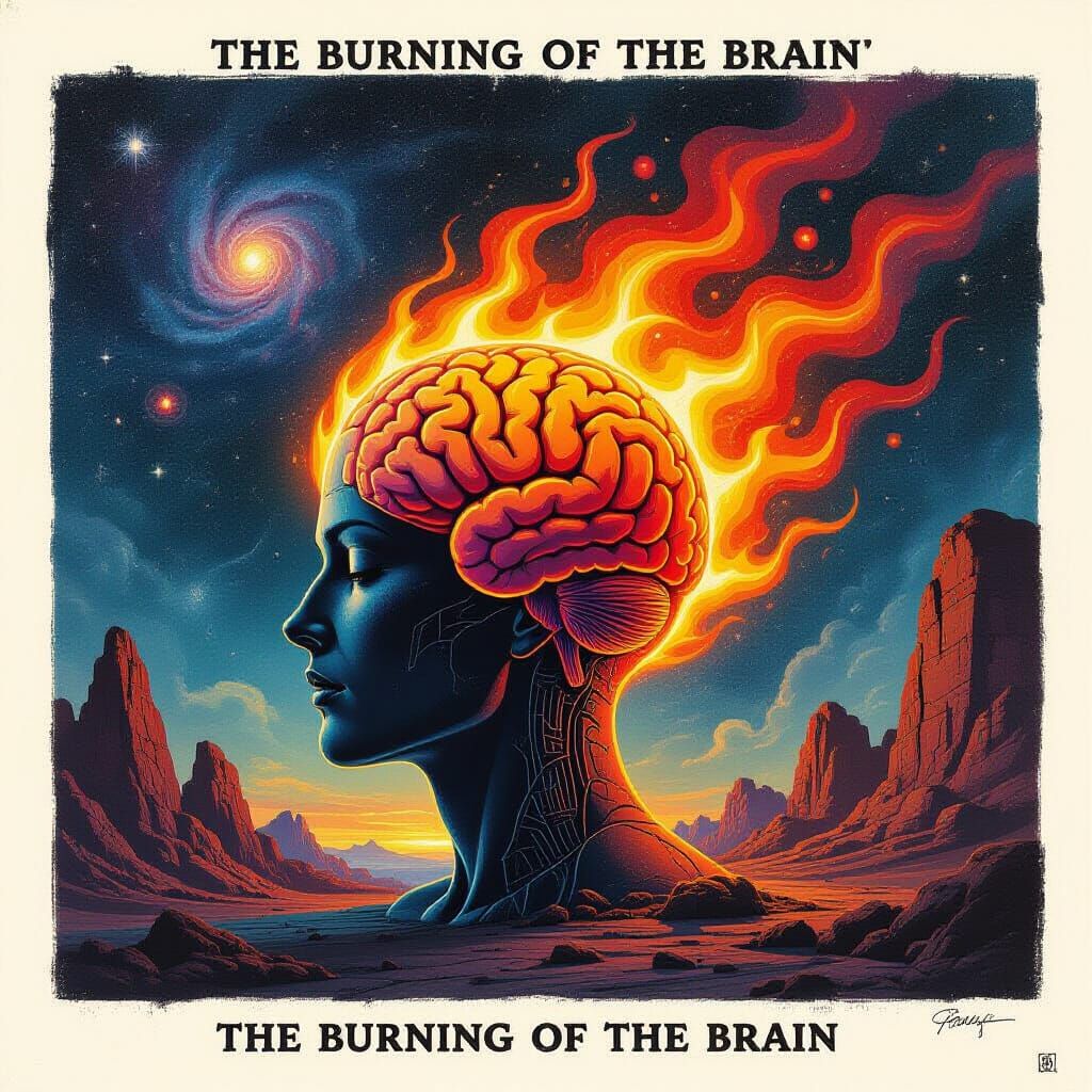 Mind Ablaze with Cosmic Energy in Gouache Style