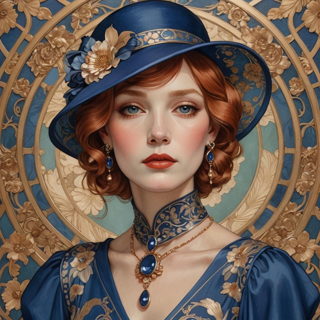 Ornate portrait - cobalt dress