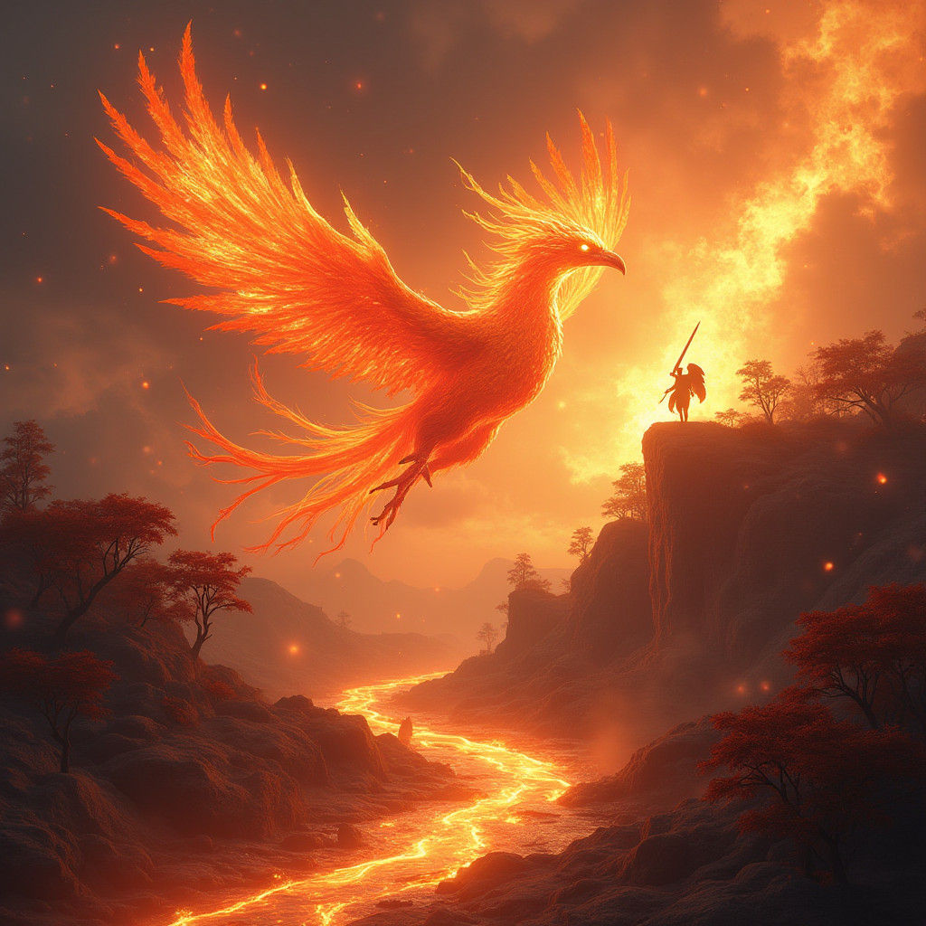 Blazing Phoenix Soaring Through a Fiery Sky