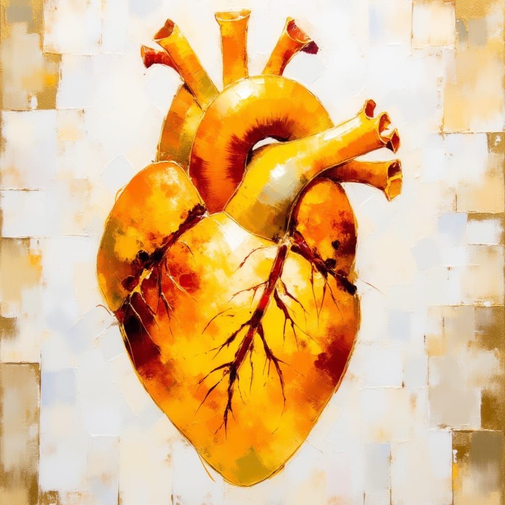Translucent Golden Heart in Impressionistic Watercolor