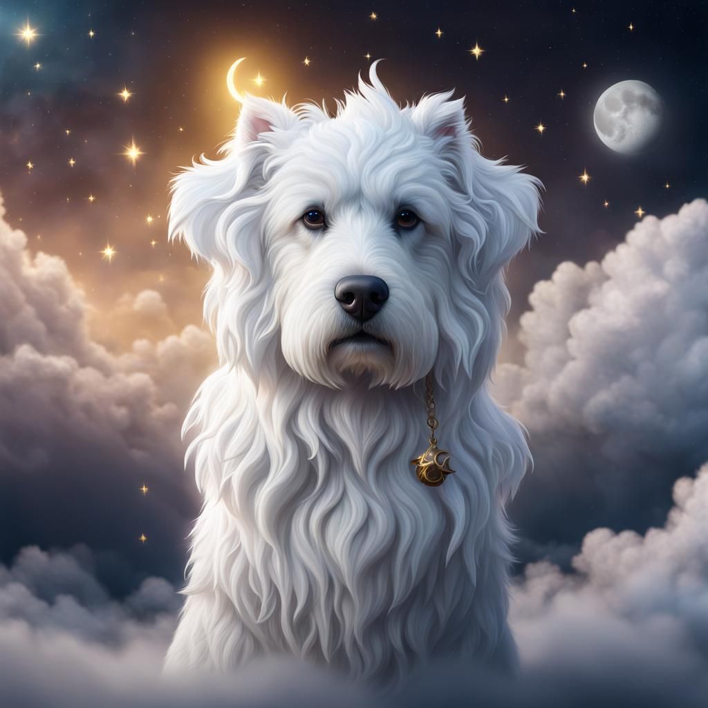 Dreamy Cloud Dog in Starry Night Sky