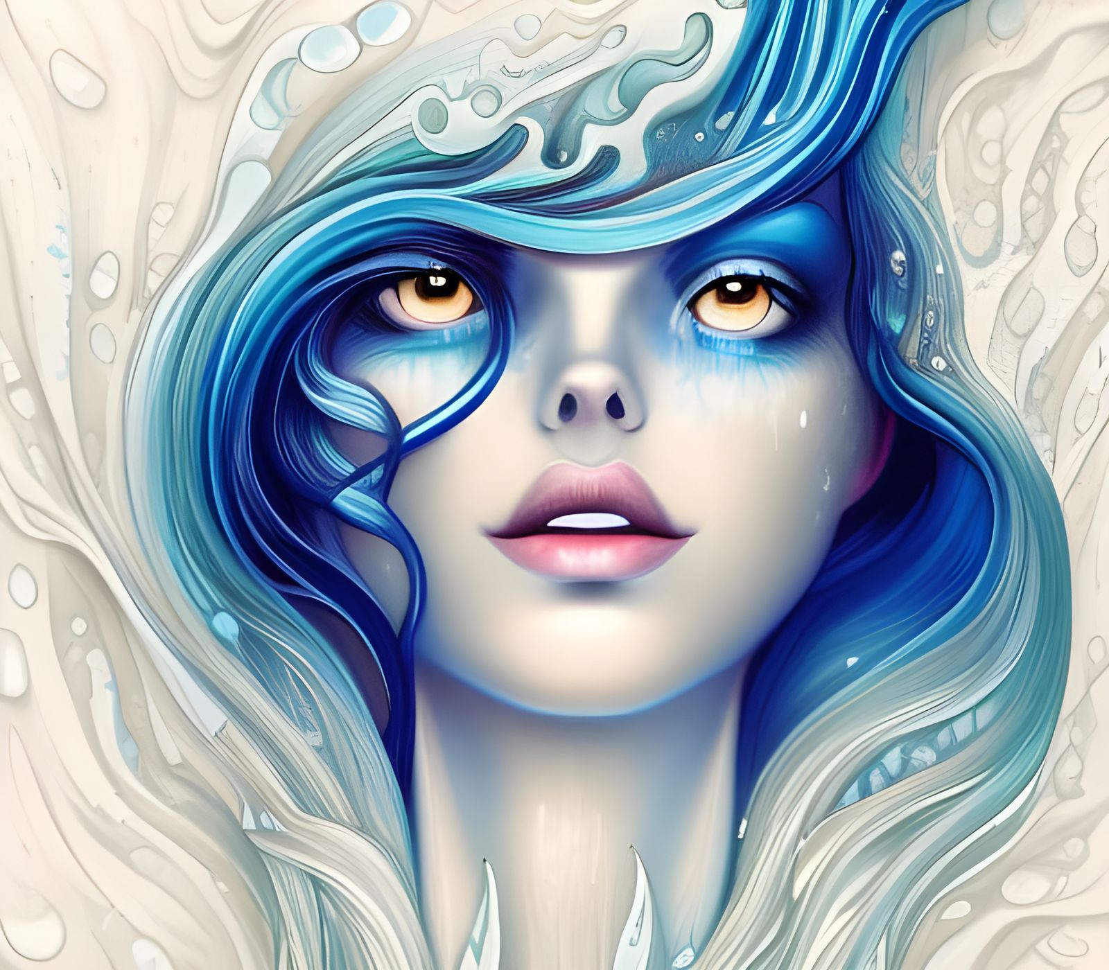Water Elemental Woman in Waterfall: Digital Art