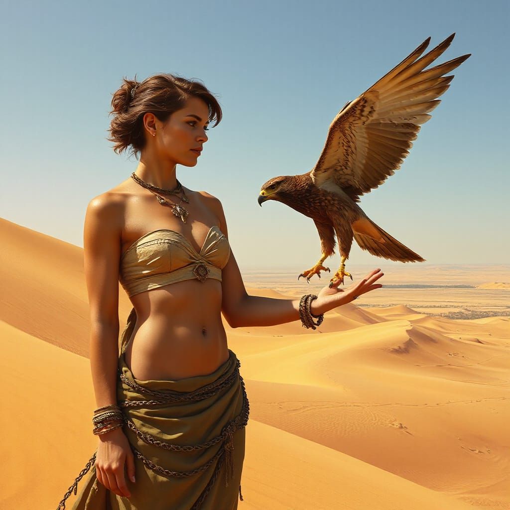 Desert Beast Mistress Communes with Majestic Falcon