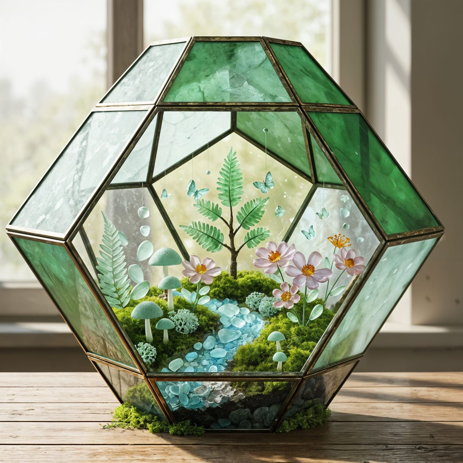 Sea Glass Dodecahedron Terrarium with Enchanted Garden