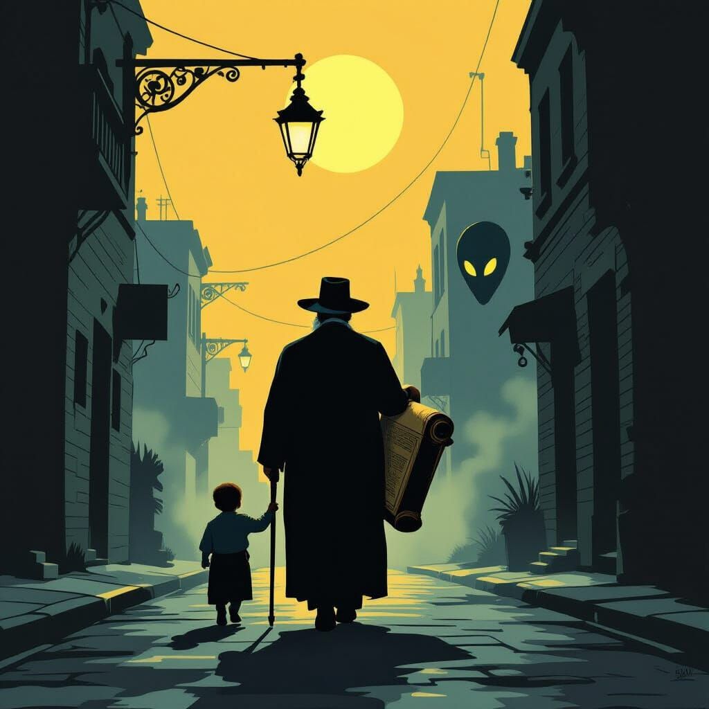 Shadowy Alien Face Lurking on Moonlit Street