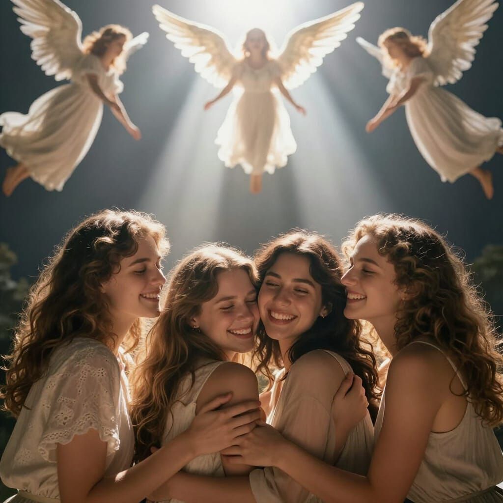 Joyful Connection: People Hugging in Divine Light
