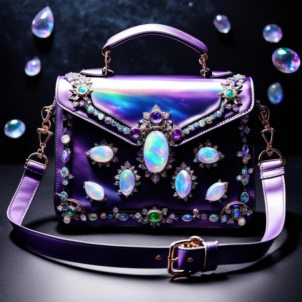 Ethereal purple holographic handbag with rainbow moonstones ...