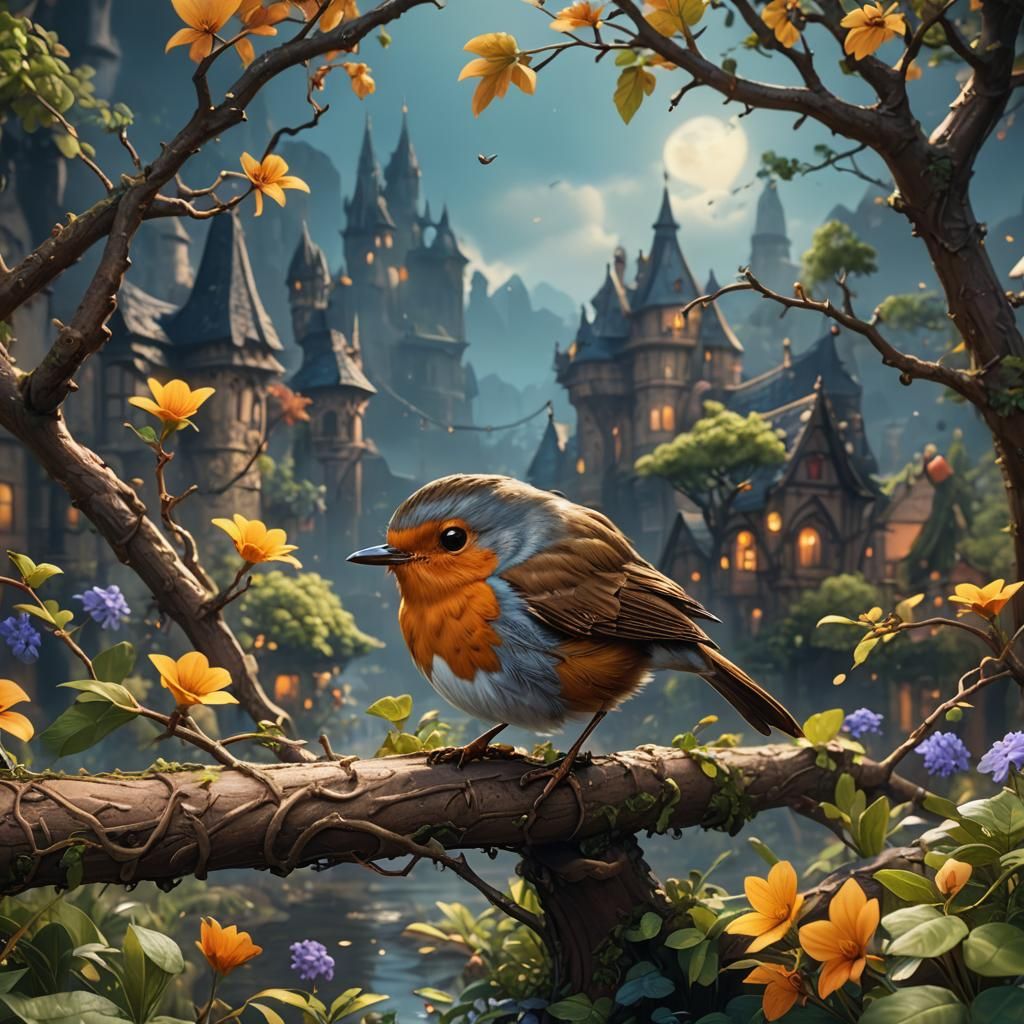 Adorable Robin in Detailed Matte Painting Style