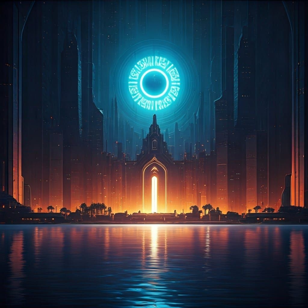 Futuristic Cityscape with Mystical Eye, Photorealistic Style