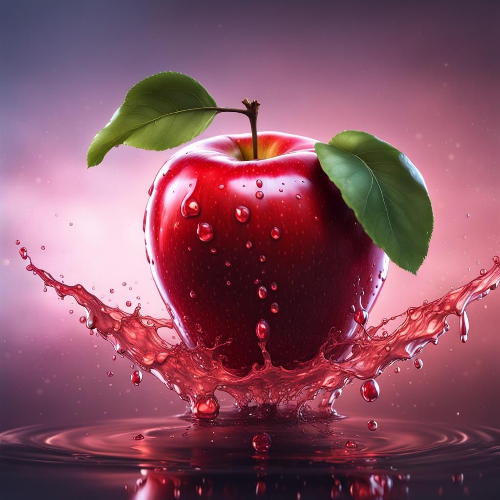 Hyperrealistic Red Apple with Water Droplets