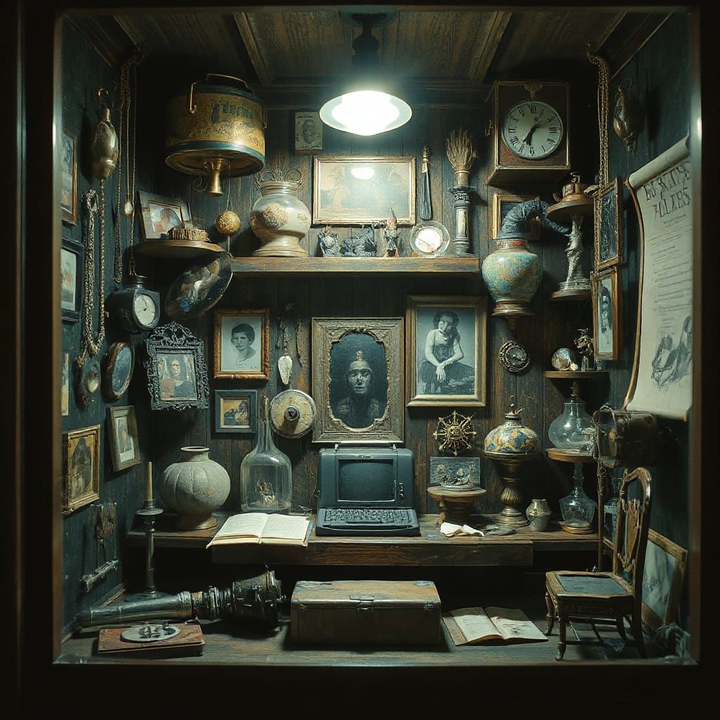 Victorian Cabinet of Curiosities with Odd Relics