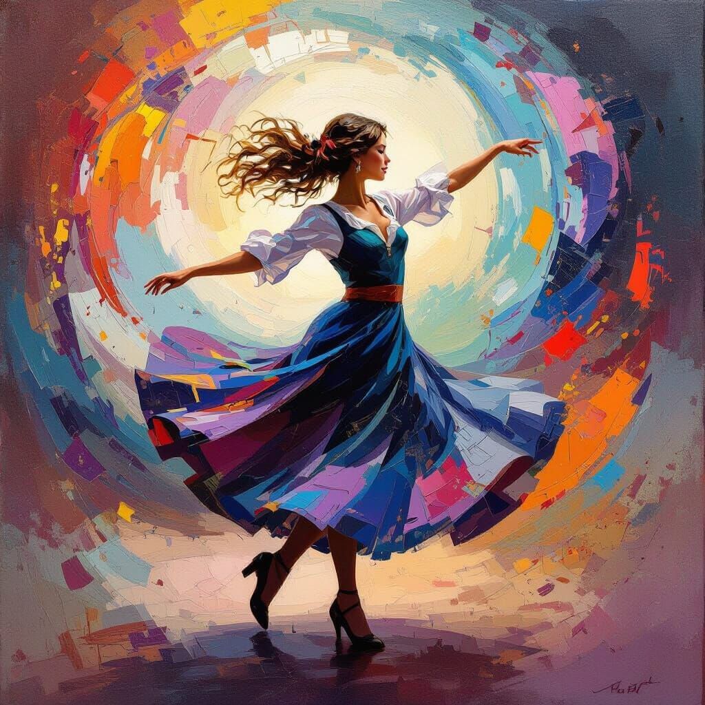 Country Dancer in Abstract Motion, Modern Impressionism