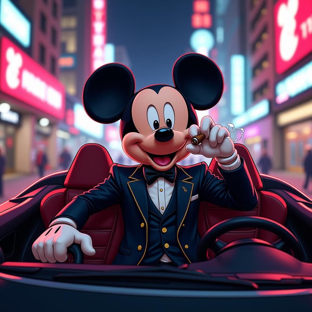 Mickey Mouse Living a Rich Life in Manga Anime Style