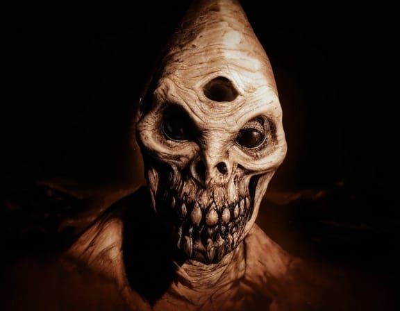 Surreal Horror Figure Emerges from Shadows in Noir Composite