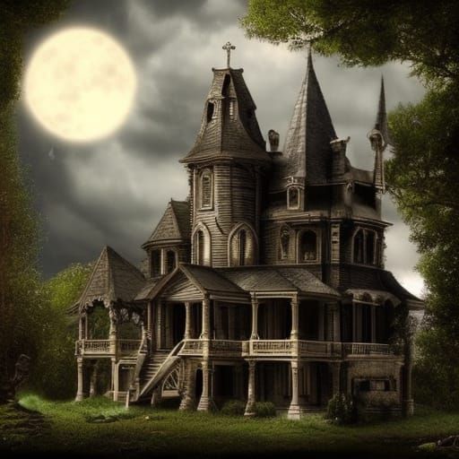 Dramatic Gothic Haunted House Digital Painting