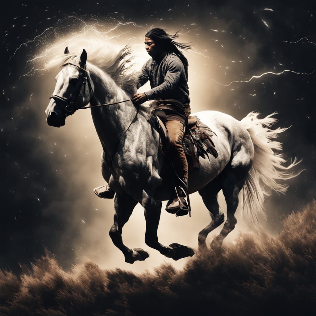 Native American Stallion Double Exposure in Photorealistic S...