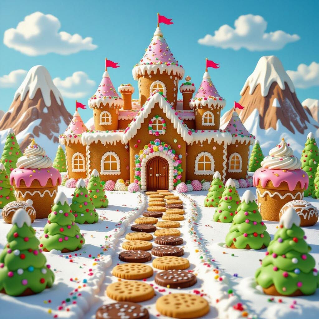 Gingerbread Palace in a Candy Land Landscape