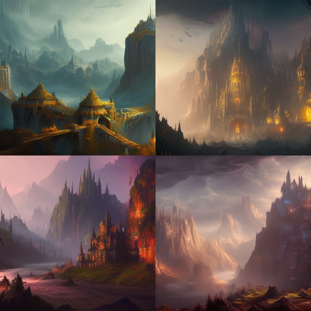 Fantastical Town in Detailed Matte Painting Style