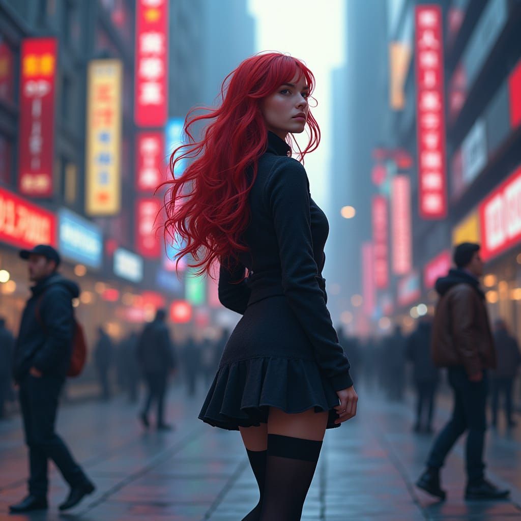 Svea in City Street Scene: Digital Art Style