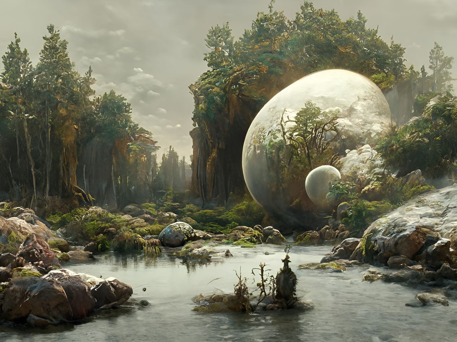 Surreal Alien Landscape with Glowing Trees, Digital Art