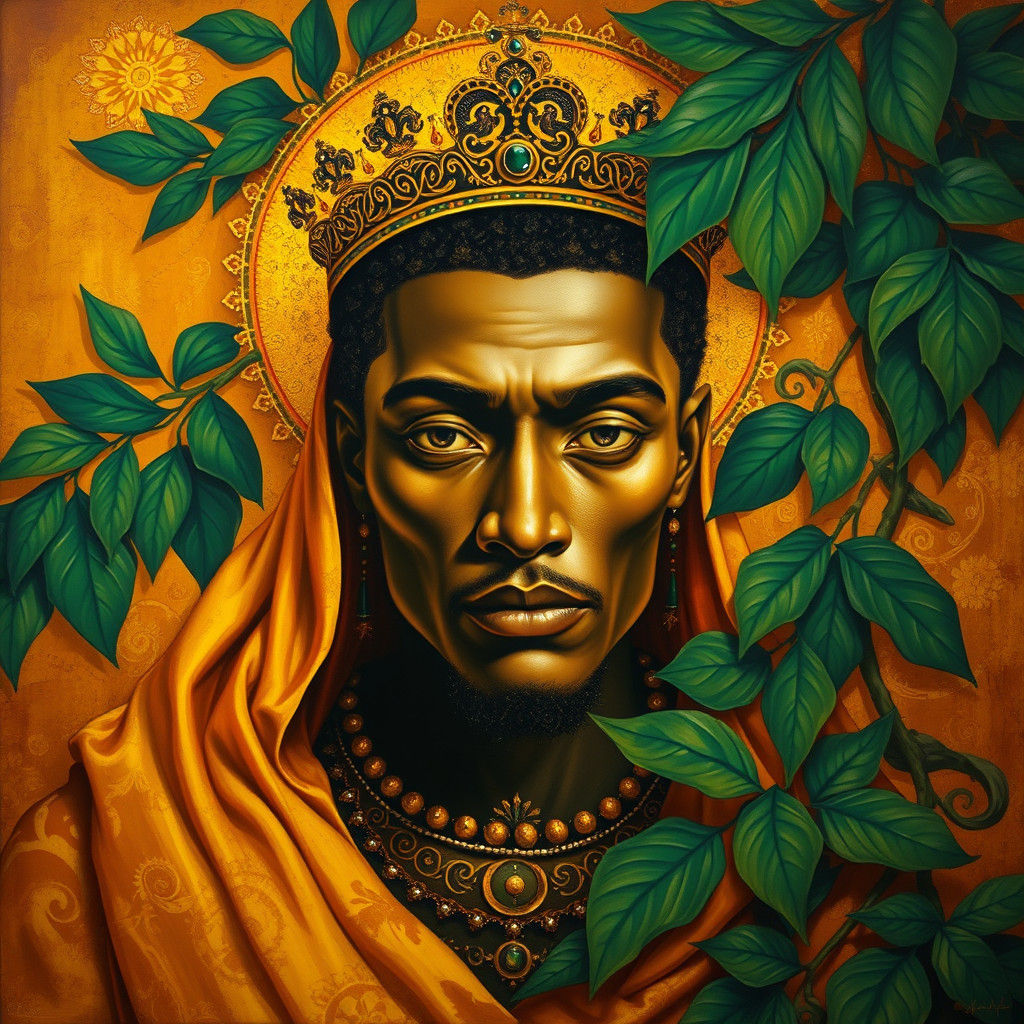Regal Figure in Golden Aura, Afro-Caribbean Style