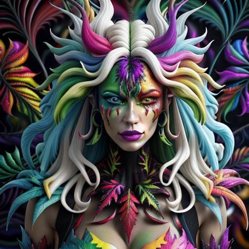 Psychedelic Fractal Leaves in Vivid Oil Painting