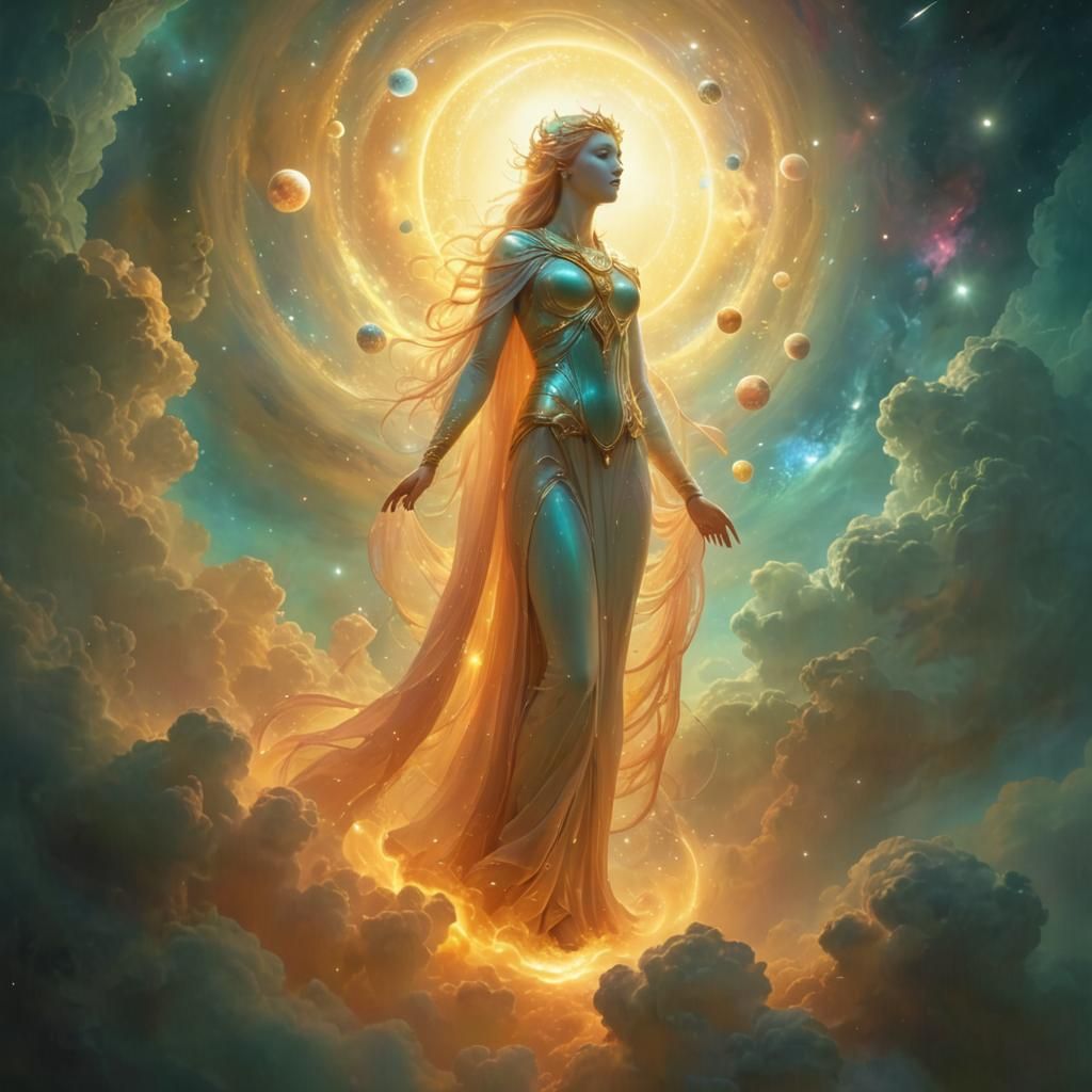 Ethereal Celestial Beings in a Pastel Galaxy