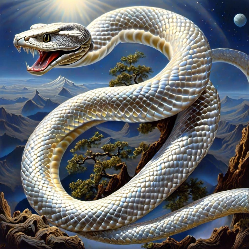 Silver Snake Encircled Earth Under Cosmic Sky