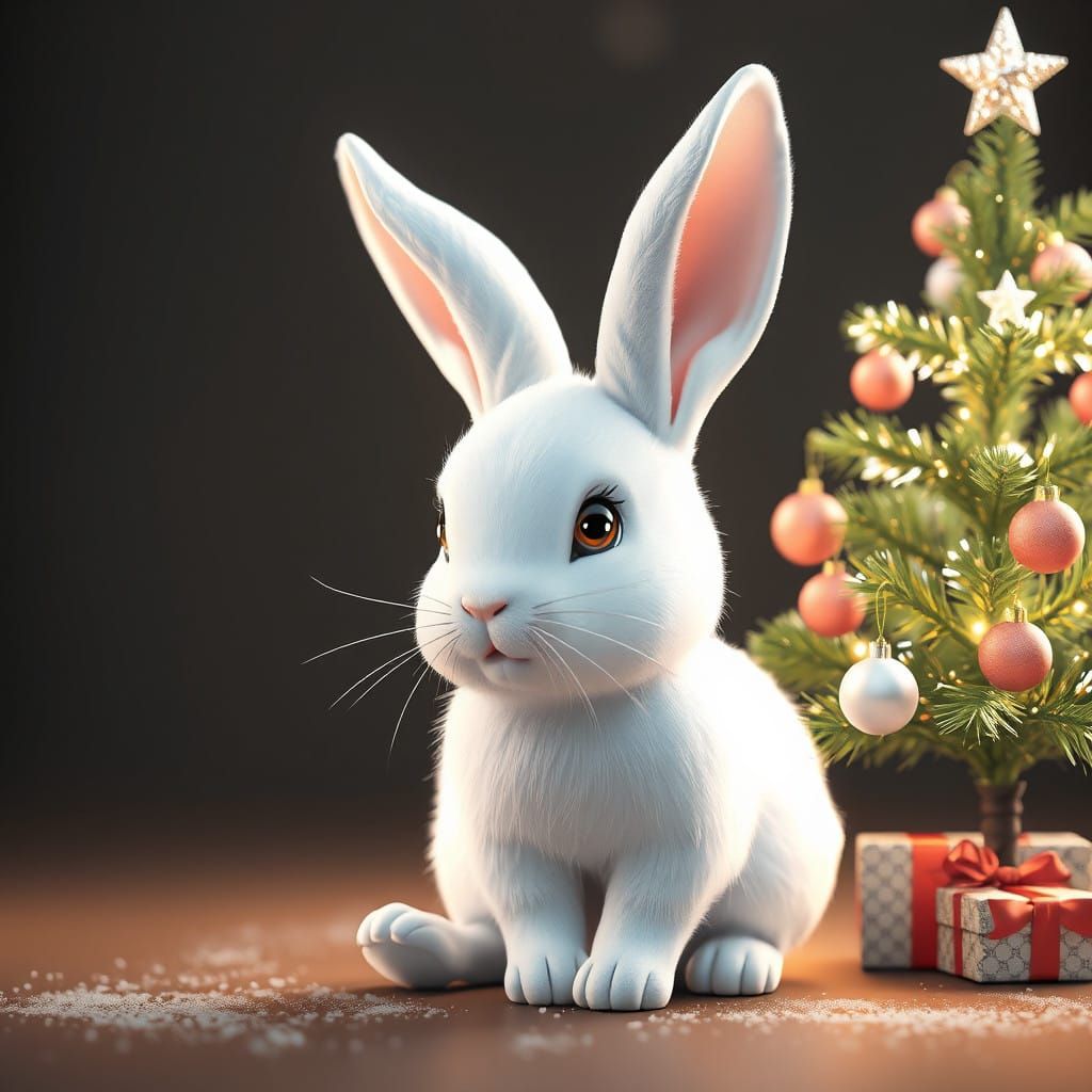 Cute White Rabbit in a Sparkling Christmas Wonderland