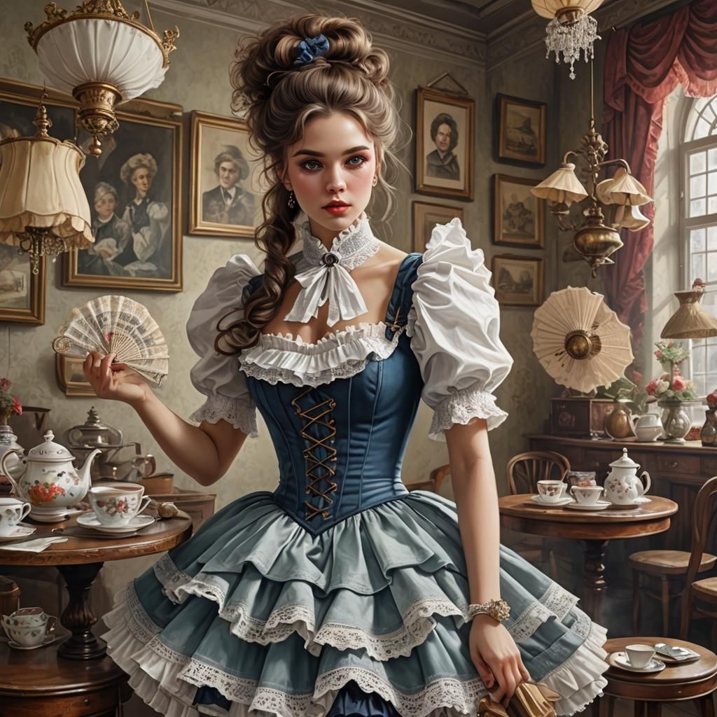 Victorian Street Fashion in Poster Art Style