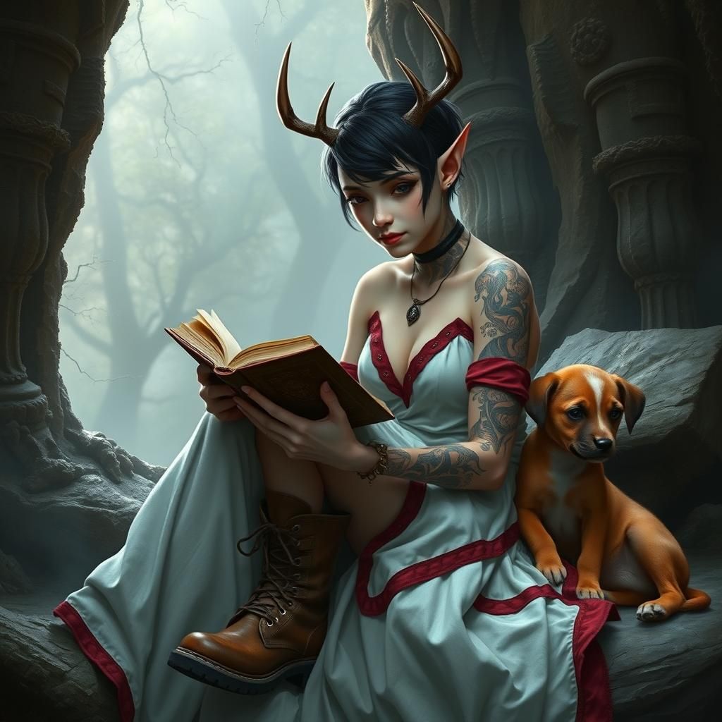 Enchanting Elf Reading in Mystical Setting