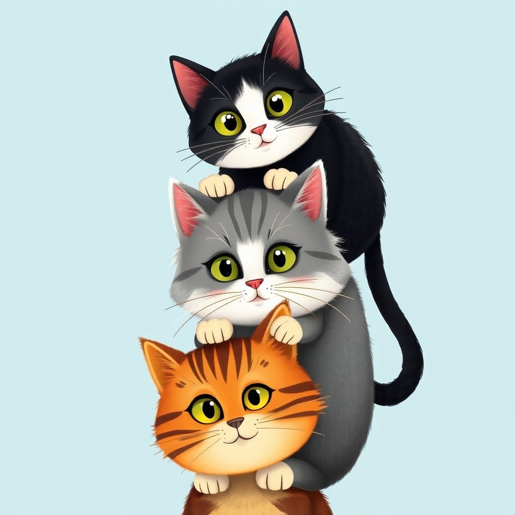 Whimsical Feline Formation in Vibrant Colors