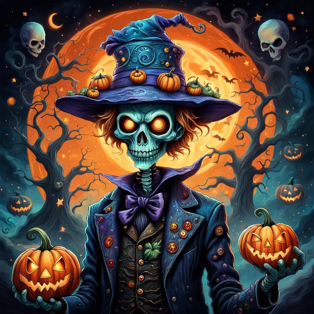 Spooky skull, Tim Burton style