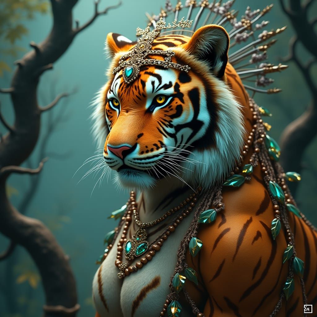 Anthro Tiger in Surreal Gritty Fantasy Style