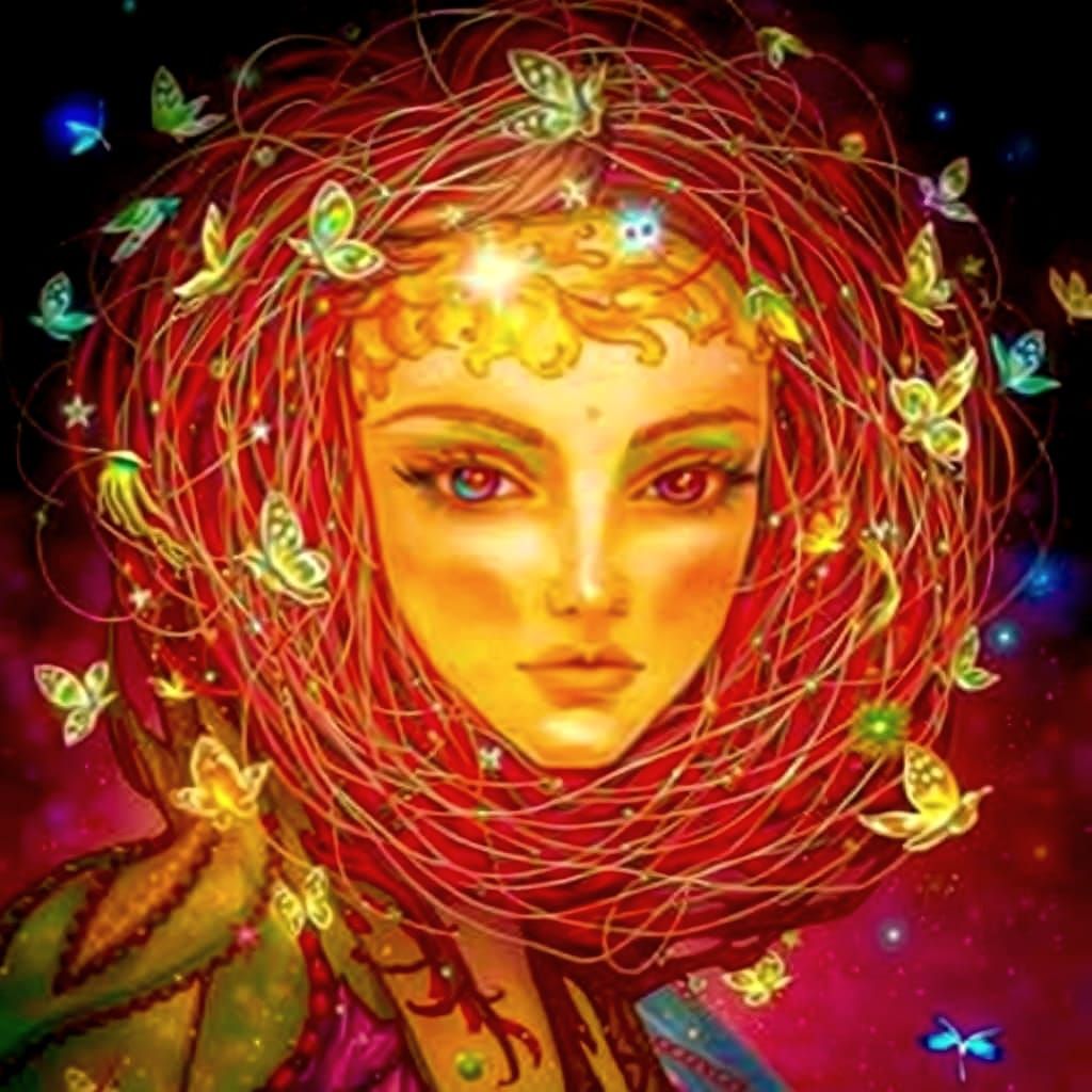 Ethereal Goddess Riding Bicycle Under Celestial Mandala