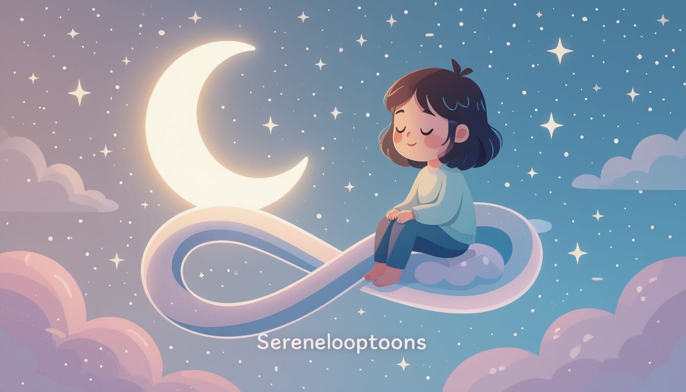 Dreamy Cartoon Character on Cloud in Pastel Landscape