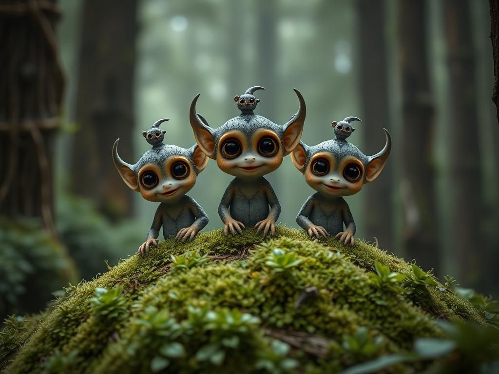 Cute Forest Spirits in Lush Green Forest