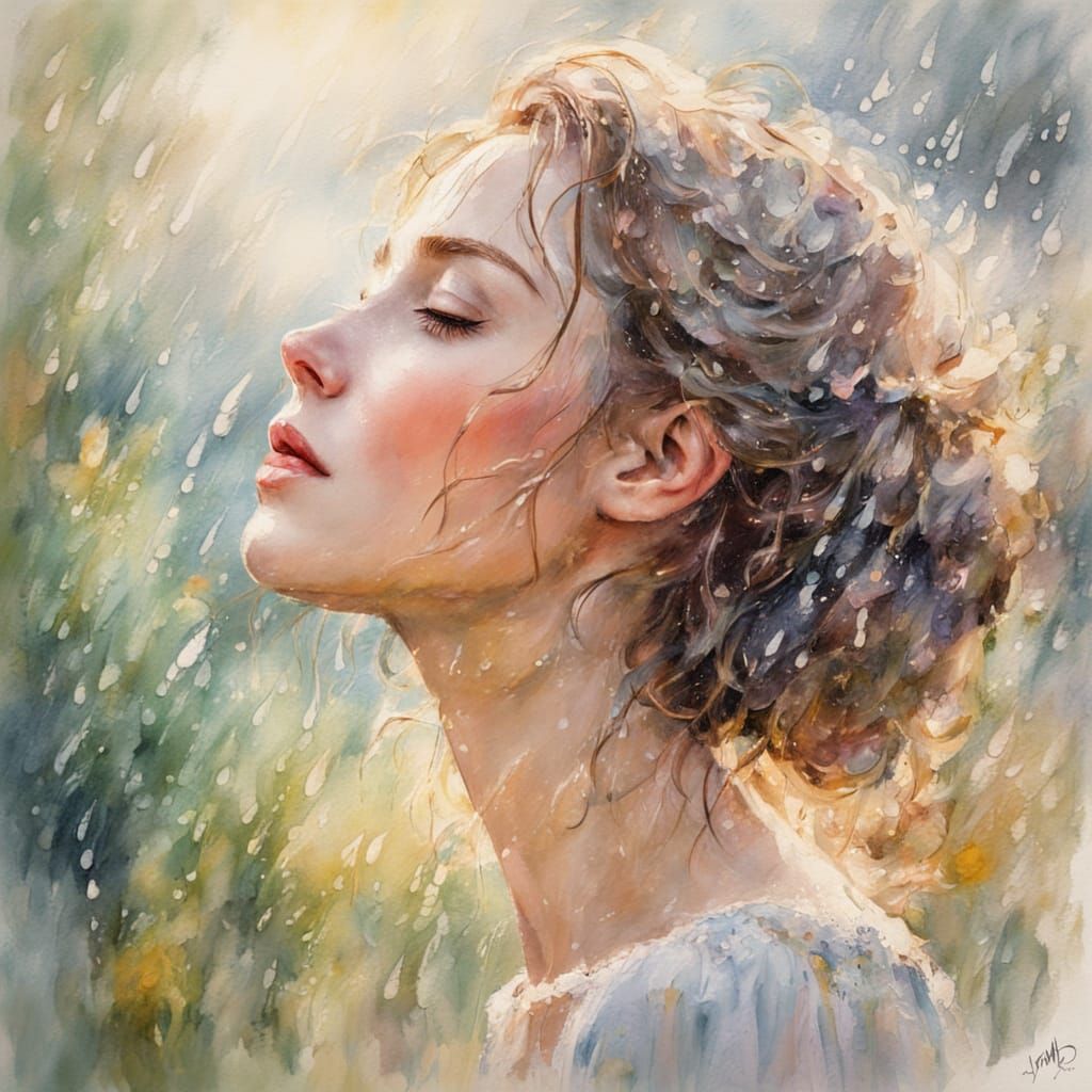 Whimsical Rain Kiss in Soft Impressionist Style