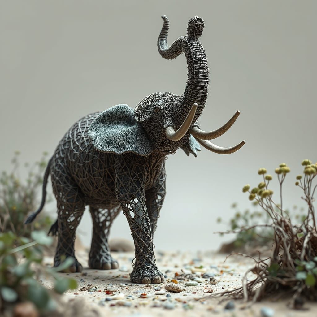 Intricate Mesh Elephant in Natural Environment