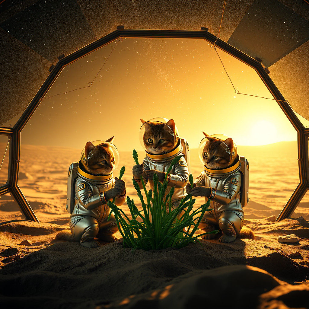 Lunar Asparagus Gardeners in Space Suits