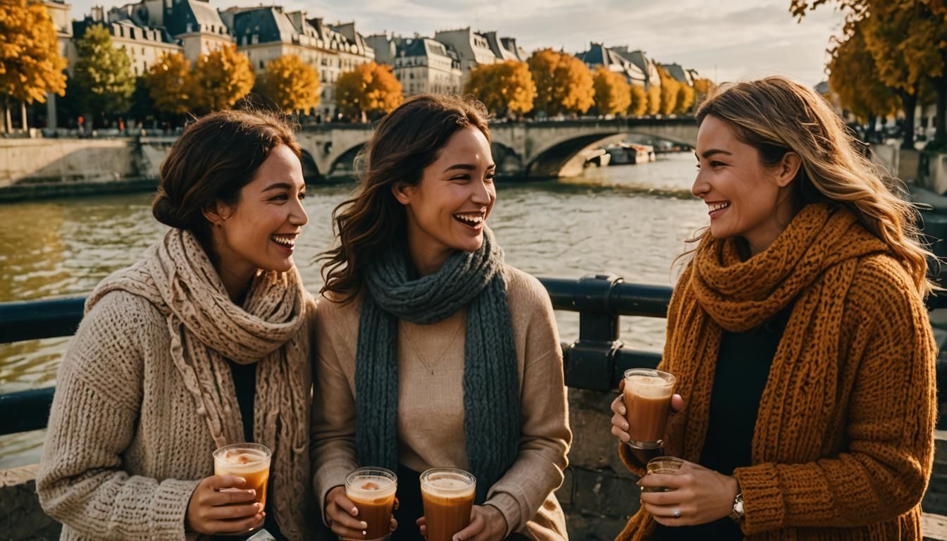 Friends in Paris Enjoying Autumn Drinks